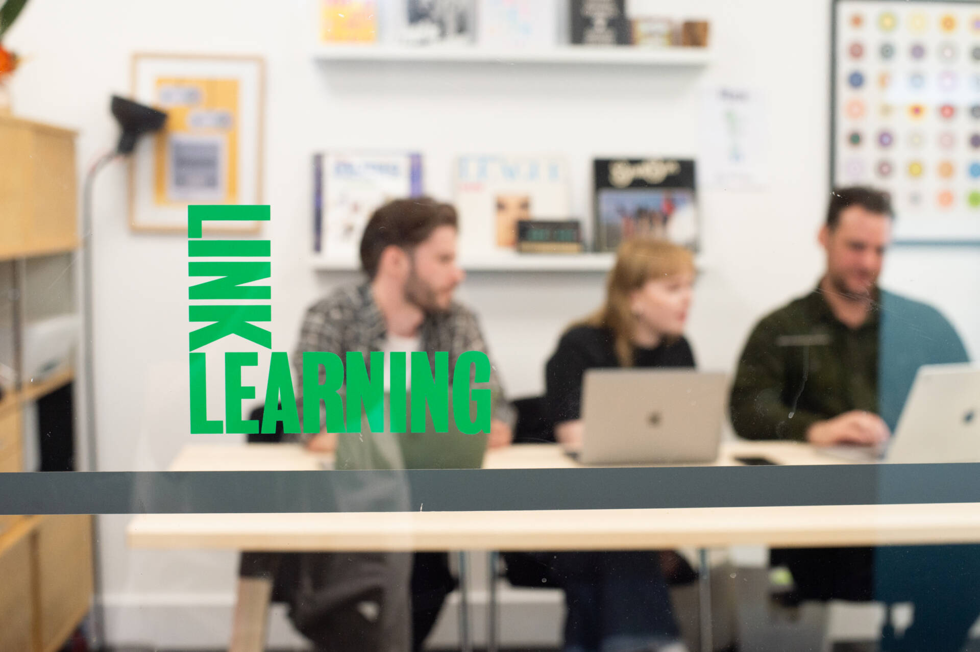 Link Learning logo on office window